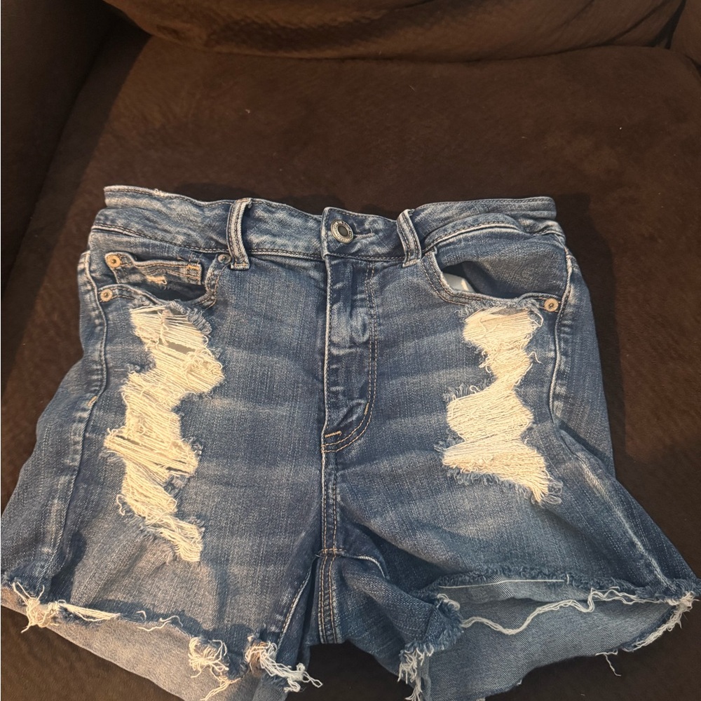 American Eagle Outfitters Blue Distressed Jean Shorts